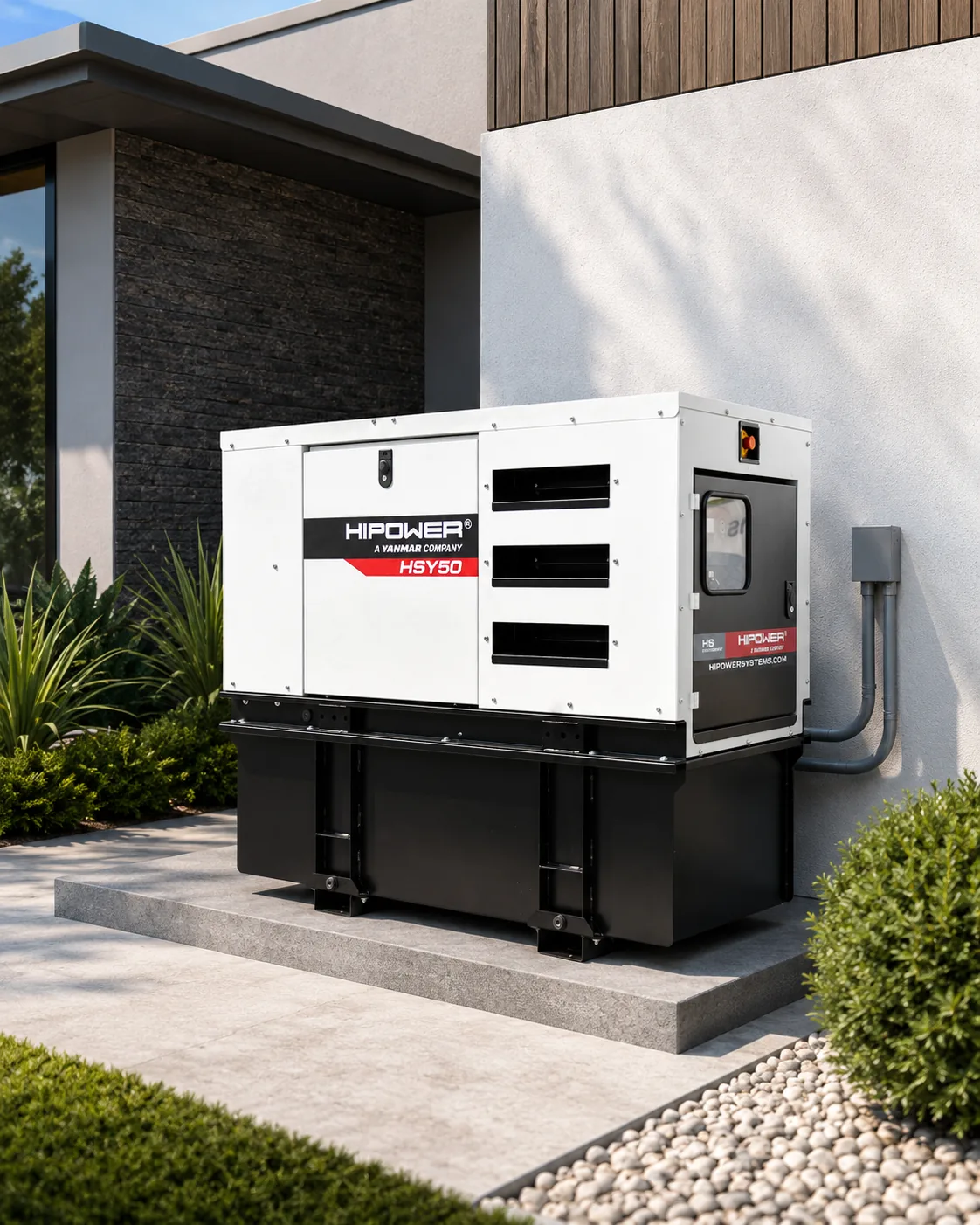 Vista cercana de un generador HIPOWER HSY instalado